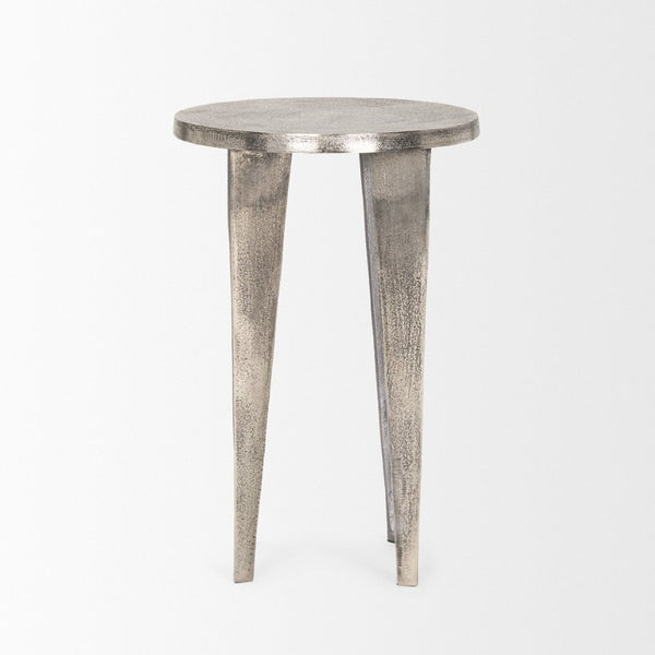 Mercana Maggie Textured Silver Cast Aluminum Accent Table - Stylish, Lightweight Design for Any Space 70618