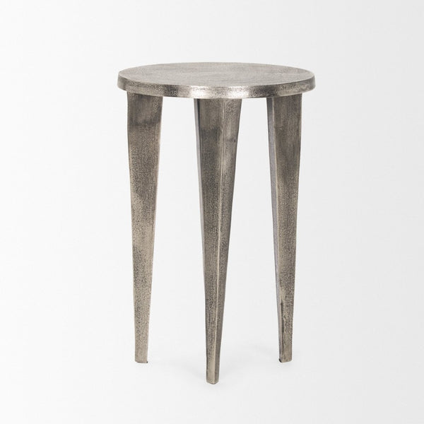 Mercana Maggie Textured Silver Cast Aluminum Accent Table - Stylish, Lightweight Design for Any Space 70618