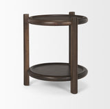 Romi Dark Brown Wood with Bottom Shelf Round Accent Table 70638 Mercana