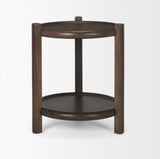 Romi Dark Brown Wood with Bottom Shelf Round Accent Table 70638 Mercana