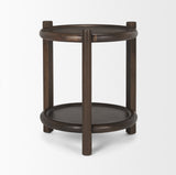 Romi Dark Brown Wood with Bottom Shelf Round Accent Table 70638 Mercana