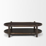 Romi Dark Brown Wood with Bottom Shelf Oval Coffee Table 70639 Mercana