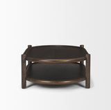 Romi Dark Brown Wood with Bottom Shelf Oval Coffee Table 70639 Mercana