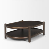 Romi Dark Brown Wood with Bottom Shelf Oval Coffee Table 70639 Mercana