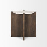 Mercana Bianca Dark Brown Wood w/ Marble Round Accent Table 70680