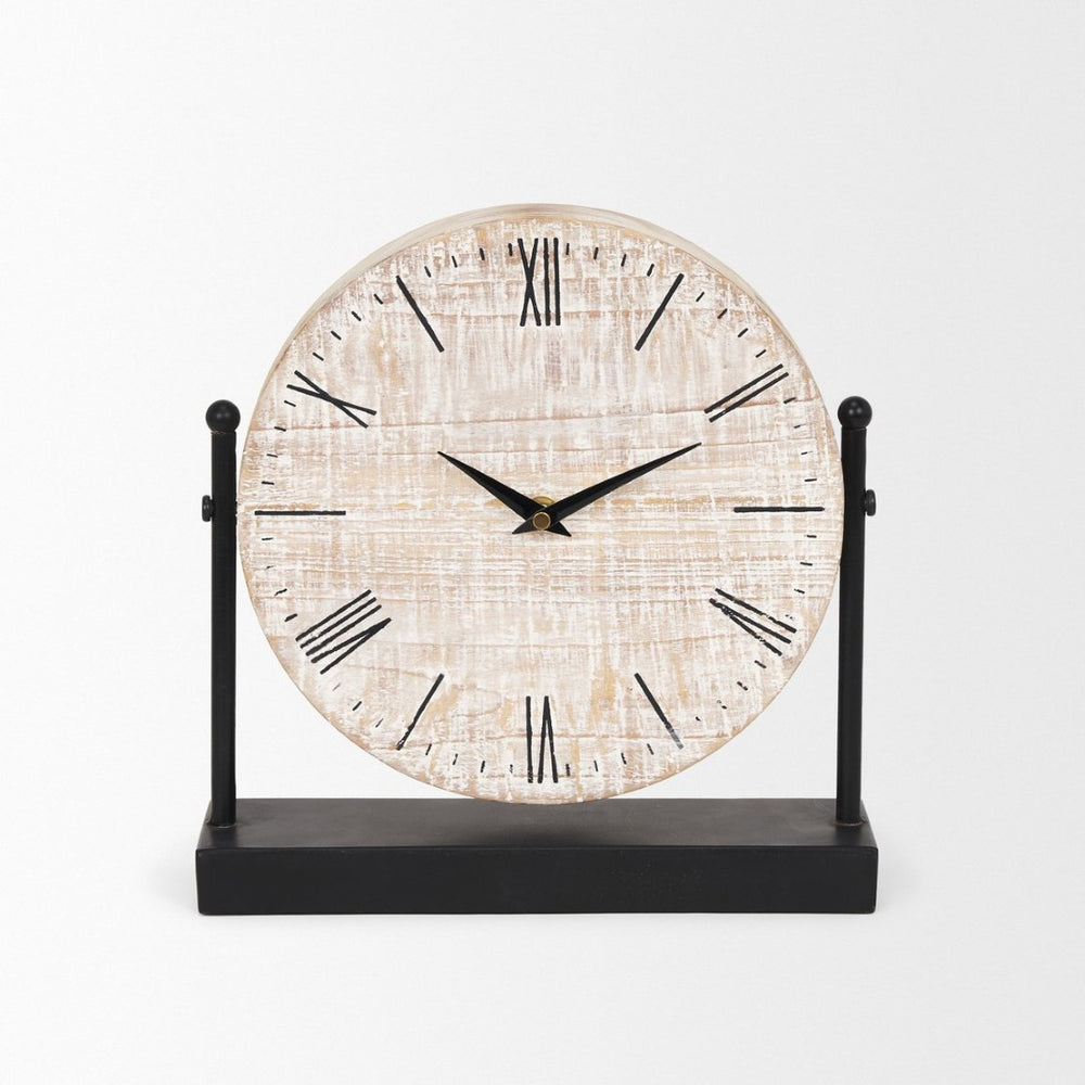 Mercana Raja Stylish Minimalist Table Clock with Natural Wood Face - Perfect Accent for Home or Office Decor 70692