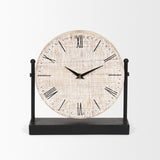 Raja Matte Black Metal with Wood Table Clock 70692 Mercana