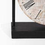 Raja Matte Black Metal with Wood Table Clock 70692 Mercana