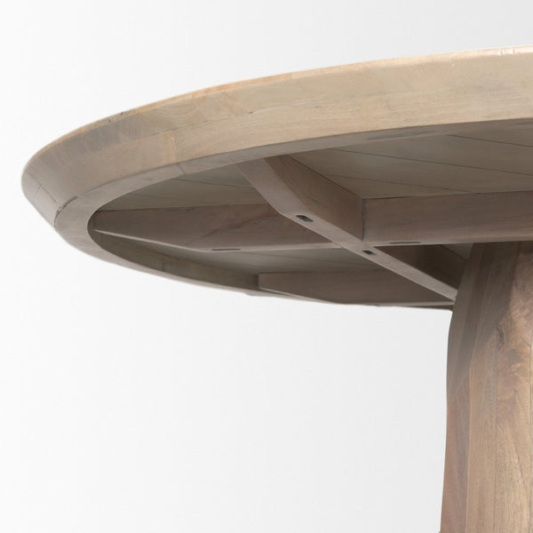 Mercana Fitzgerald Elegant Solid Wood Round Dining Table - Mid-Century Modern Design for Stylish Spaces 60" Lt Brown Wood Top | Lt Brown Wood Base 70570-AB