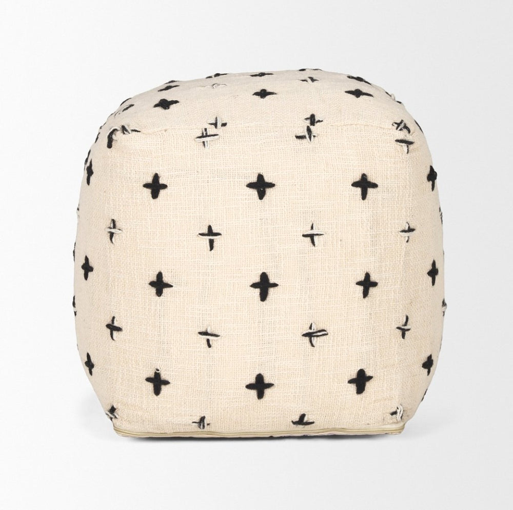 Mercana Saanvi Handwoven Pouf with Striking Black and Cream Cross Pattern for Stylish Home Décor 70759