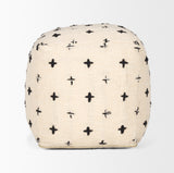 Saanvi Wool with Cream and Black Stitched Cross Patterned Pouf 70759 Mercana