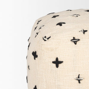 Mercana Saanvi Handwoven Pouf with Striking Black and Cream Cross Pattern for Stylish Home Décor 70759