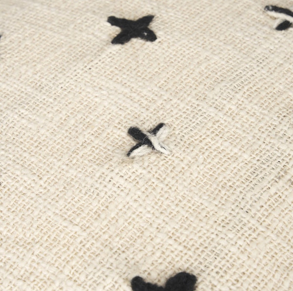 Mercana Saanvi Handwoven Pouf with Striking Black and Cream Cross Pattern for Stylish Home Décor 70759