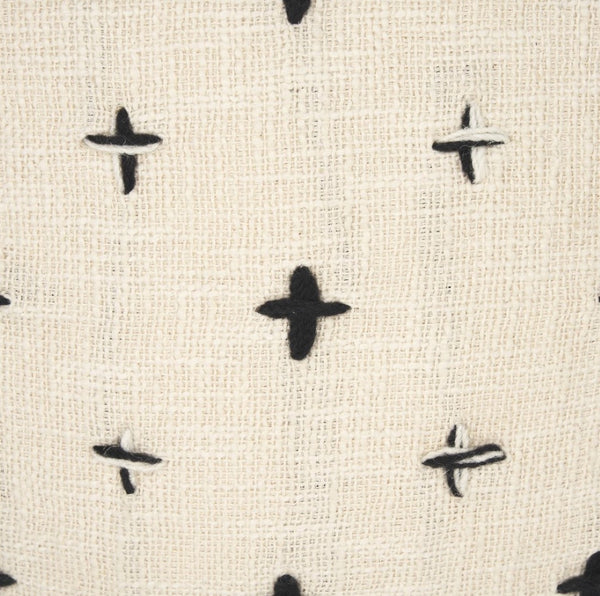 Mercana Saanvi Handwoven Pouf with Striking Black and Cream Cross Pattern for Stylish Home Décor 70759