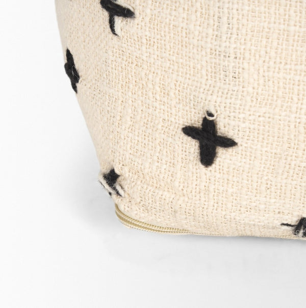 Mercana Saanvi Handwoven Pouf with Striking Black and Cream Cross Pattern for Stylish Home Décor 70759