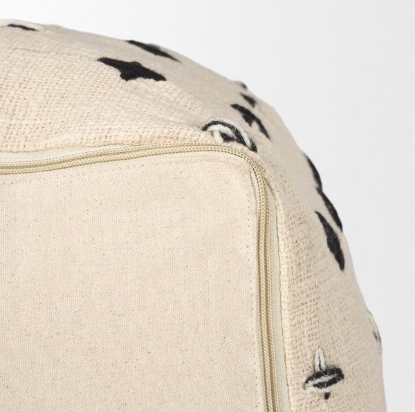 Mercana Saanvi Handwoven Pouf with Striking Black and Cream Cross Pattern for Stylish Home Décor 70759