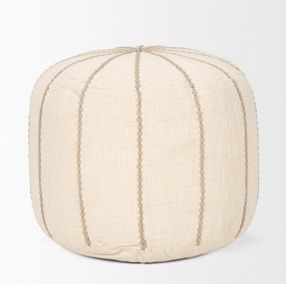 Mercana Sachi Handcrafted Textured Pouf with Stitched Taupe Design for Versatile Home Decor Solutions 70761