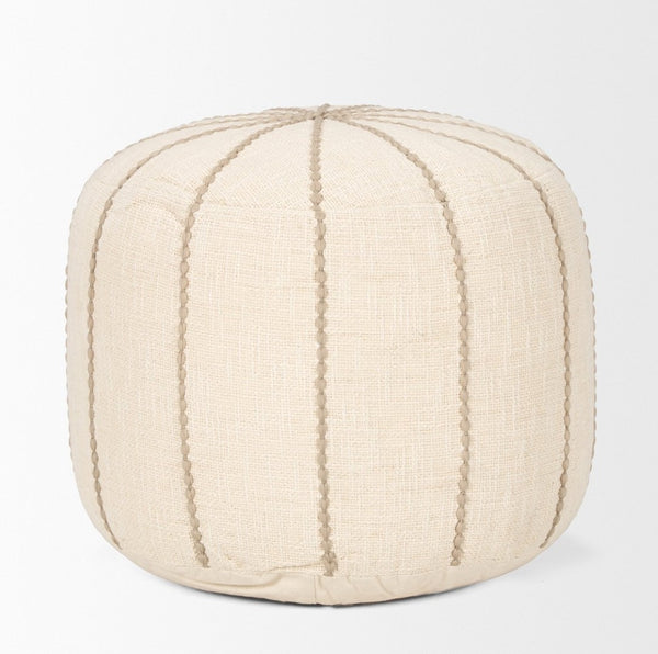 Mercana Sachi Handcrafted Textured Pouf with Stitched Taupe Design for Versatile Home Decor Solutions 70761