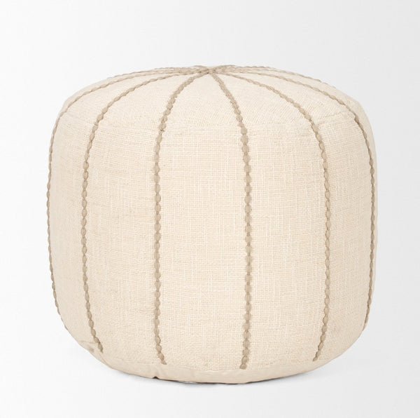 Mercana Sachi Handcrafted Textured Pouf with Stitched Taupe Design for Versatile Home Decor Solutions 70761