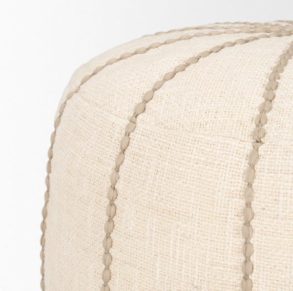 Mercana Sachi Handcrafted Textured Pouf with Stitched Taupe Design for Versatile Home Decor Solutions 70761