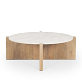 Bianca Light Brown Wood with Round Marble Top Coffee Table 70647-AB Mercana