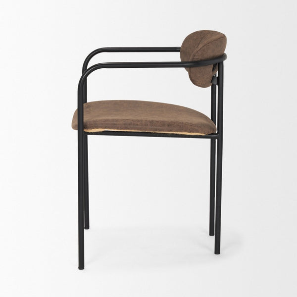 Mercana Parker Industrial Dining Chair with Elegant Sculptural Design for Comfort and Versatile Style Black Metal | Brown Faux Leather 70779