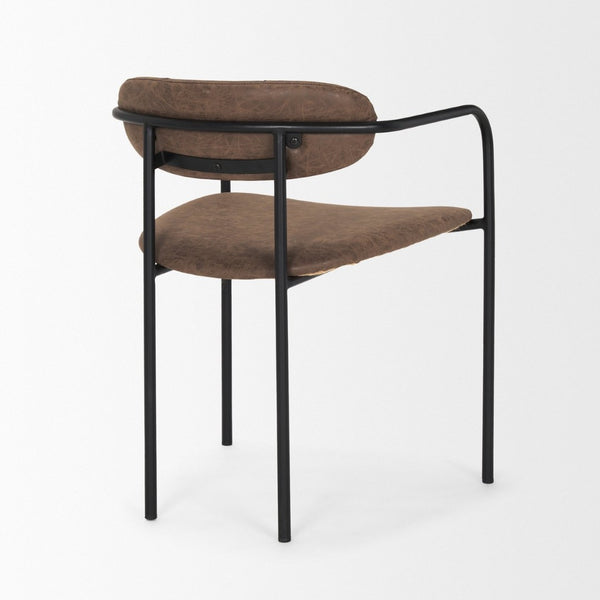 Mercana Parker Industrial Dining Chair with Elegant Sculptural Design for Comfort and Versatile Style Black Metal | Brown Faux Leather 70779