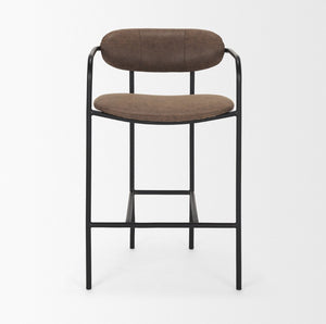 Mercana Parker Modern Faux Leather Open-Back Stool with Gold Satin Frame for Chic Kitchen or Bar Decor Black Metal | Brown Faux Leather 70780