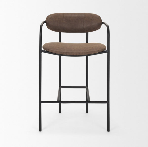 Mercana Parker Modern Faux Leather Open-Back Stool with Gold Satin Frame for Chic Kitchen or Bar Decor Black Metal | Brown Faux Leather 70780