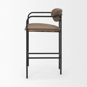 Mercana Parker Modern Faux Leather Open-Back Stool with Gold Satin Frame for Chic Kitchen or Bar Decor Black Metal | Brown Faux Leather 70780