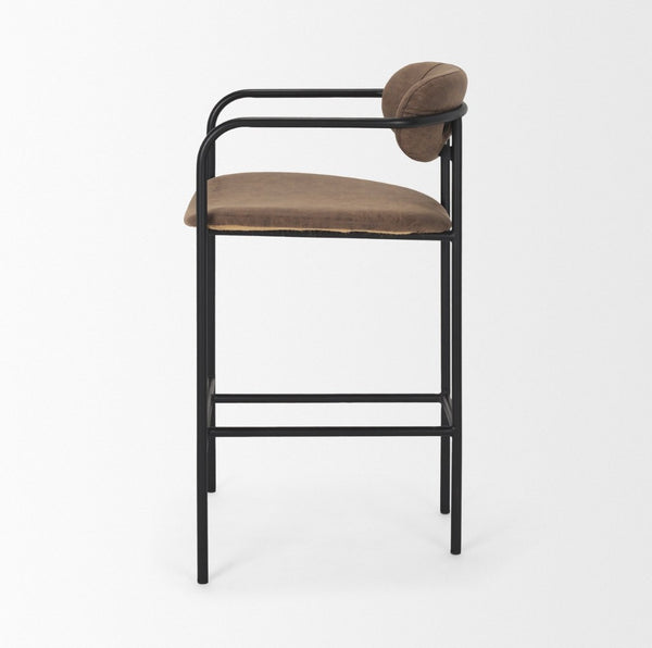 Mercana Parker Modern Faux Leather Open-Back Stool with Gold Satin Frame for Chic Kitchen or Bar Decor Black Metal | Brown Faux Leather 70780