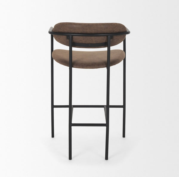 Mercana Parker Modern Faux Leather Open-Back Stool with Gold Satin Frame for Chic Kitchen or Bar Decor Black Metal | Brown Faux Leather 70780