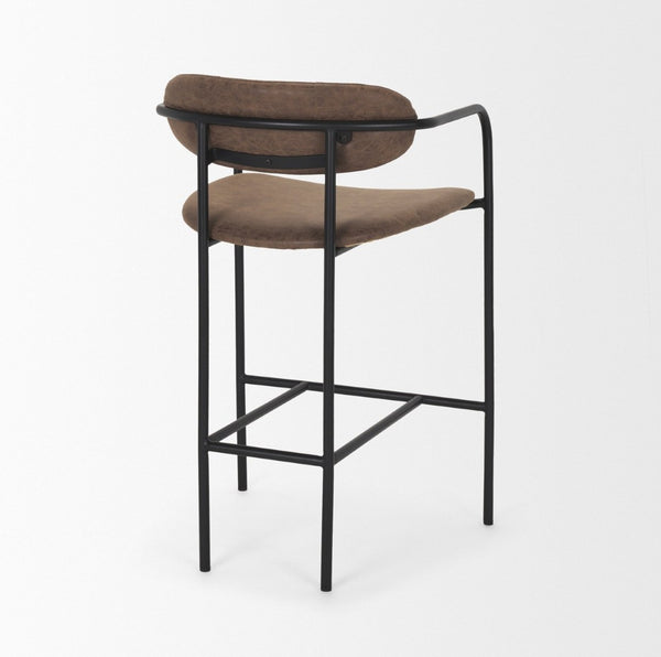 Mercana Parker Modern Faux Leather Open-Back Stool with Gold Satin Frame for Chic Kitchen or Bar Decor Black Metal | Brown Faux Leather 70780