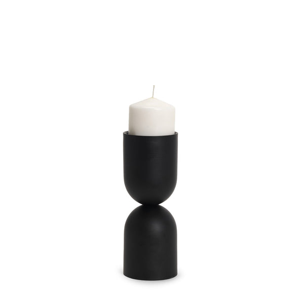 Mercana Qamra Short Black Metal Pillar Candle Holder - Modern Minimalist Decor for Tabletop & Mantel Display Matte Black | Short 70707
