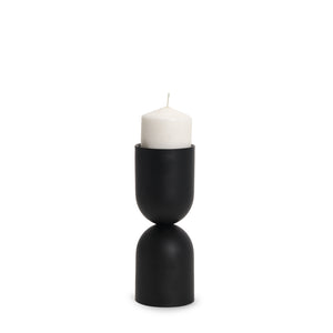 Qamra Short Black Metal Pillar Candle Holder 70707 Mercana