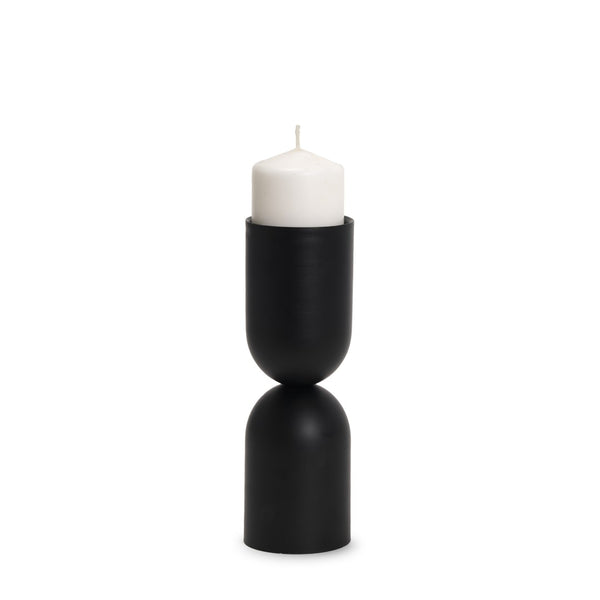 Mercana Qamra Short Black Metal Pillar Candle Holder - Modern Minimalist Decor for Tabletop & Mantel Display Matte Black | Medium 70708