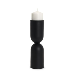 Mercana Qamra Short Black Metal Pillar Candle Holder - Modern Minimalist Decor for Tabletop & Mantel Display Matte Black | Tall 70709