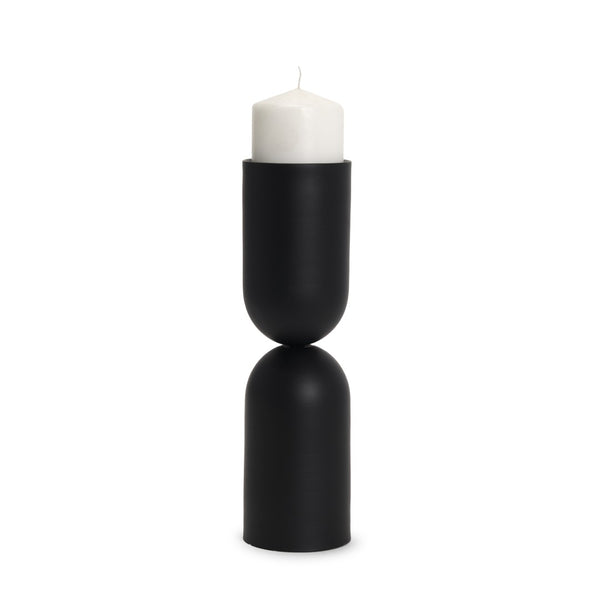 Mercana Qamra Short Black Metal Pillar Candle Holder - Modern Minimalist Decor for Tabletop & Mantel Display Matte Black | Tall 70709