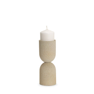 Qamra Short Beige Textured Metal Pillar Candle Holder 70710 Mercana