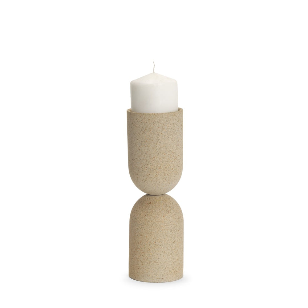 Mercana Qamra Textured Metal Pillar Candle Holder - Elevate Your Home Décor with Organic Sophistication Beige | Medium 70711