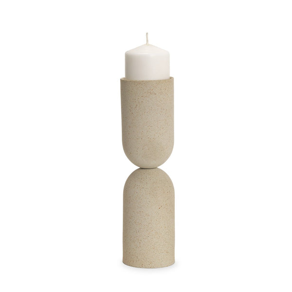 Mercana Qamra Textured Metal Pillar Candle Holder - Elevate Your Home Décor with Organic Sophistication Beige | Tall 70712
