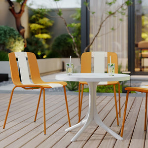 English Elm Summer 5 Piece Round Polypropylene Dining Set Uv Resistant Striped Indoor Outdoor Patio Beige,Tropical Orange,White W3450S00040