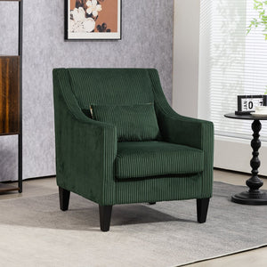 English Elm COOLMORE Modern Accent Chair with Plush Corduroy Upholstery, Solid Wood Frame and Two Pillows Emerald W395P195360