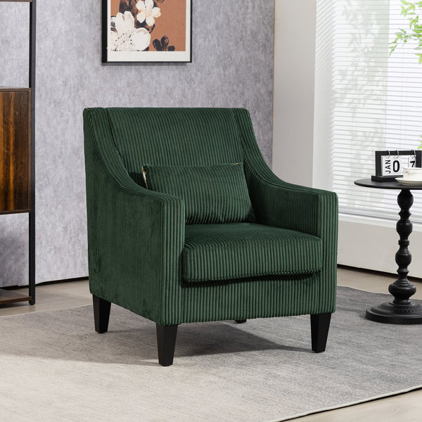 English Elm COOLMORE Modern Accent Chair with Plush Corduroy Upholstery, Solid Wood Frame and Two Pillows Emerald W395P195360