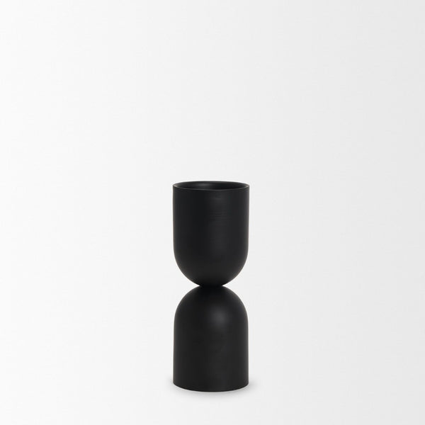 Mercana Qamra Short Black Metal Pillar Candle Holder - Modern Minimalist Decor for Tabletop & Mantel Display Matte Black | Short 70707