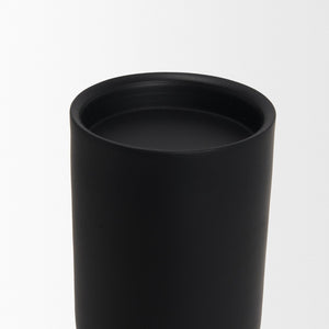 Mercana Qamra Short Black Metal Pillar Candle Holder - Modern Minimalist Decor for Tabletop & Mantel Display Matte Black | Short 70707