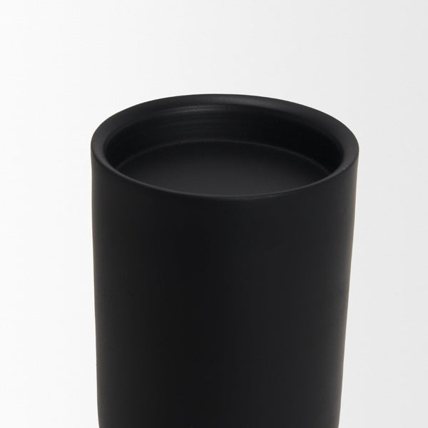 Mercana Qamra Short Black Metal Pillar Candle Holder - Modern Minimalist Decor for Tabletop & Mantel Display Matte Black | Short 70707