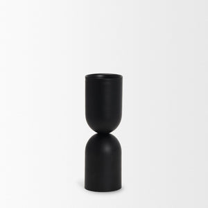 Mercana Qamra Short Black Metal Pillar Candle Holder - Modern Minimalist Decor for Tabletop & Mantel Display Matte Black | Medium 70708