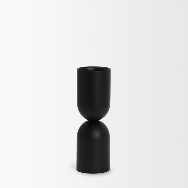 Mercana Qamra Short Black Metal Pillar Candle Holder - Modern Minimalist Decor for Tabletop & Mantel Display Matte Black | Medium 70708