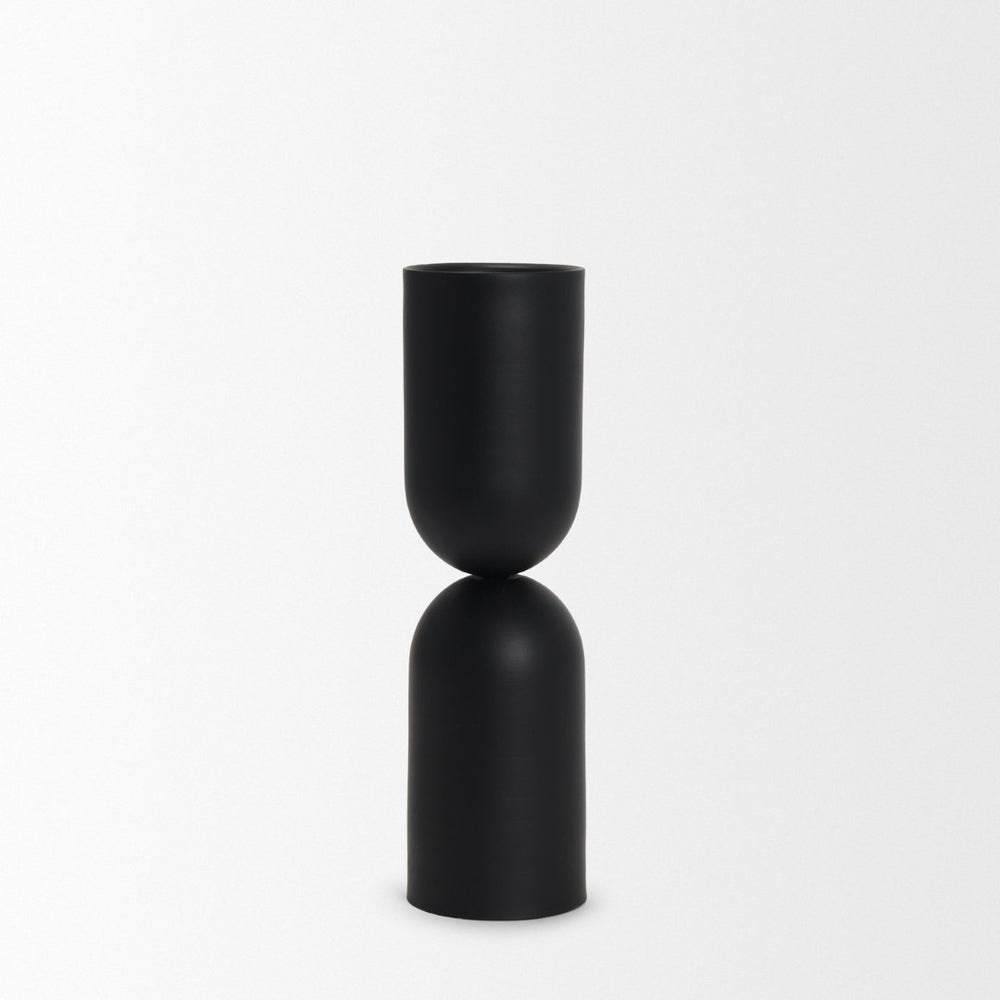 Mercana Qamra Short Black Metal Pillar Candle Holder - Modern Minimalist Decor for Tabletop & Mantel Display Matte Black | Tall 70709